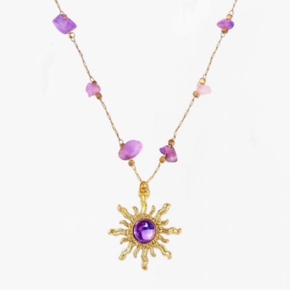 Disney inspired Princess Rapunzel Gold and Purple Sunburst Necklace - Picture 5 of 7